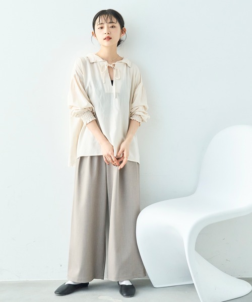 mil(ミル)の「ワイドシルエット ダブルタックパンツ【586132】(スラックス・レディース・ブラック/チャコールグレー/ライトグリーン/モカ・FREE/S-Short/S-Regular/M-Short/M-Regular)」の19枚目の写真