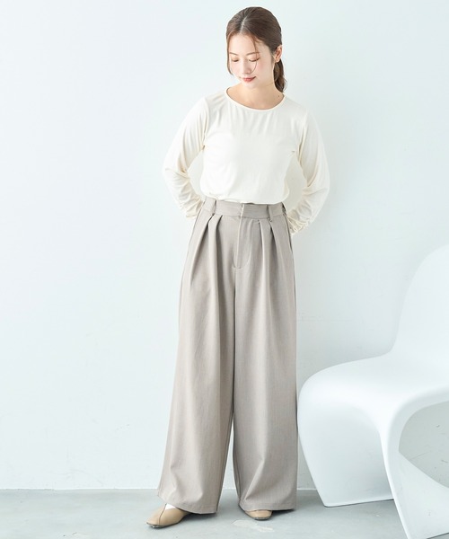 mil(ミル)の「ワイドシルエット ダブルタックパンツ【586132】(スラックス・レディース・ブラック/チャコールグレー/ライトグリーン/モカ・FREE/S-Short/S-Regular/M-Short/M-Regular)」の22枚目の写真