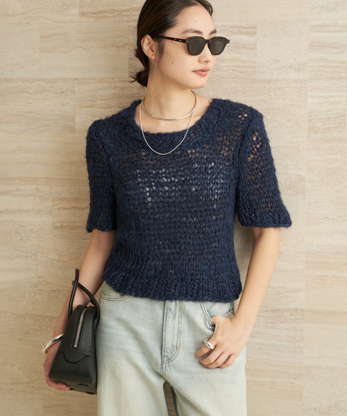 plage(プラージュ)の「ISOBEL CLEO / イザベルクリオ SILK THE CLASSIC TEE ニット(ニット/セーター・レディース・ネイビー・FREE)」の1枚目の写真