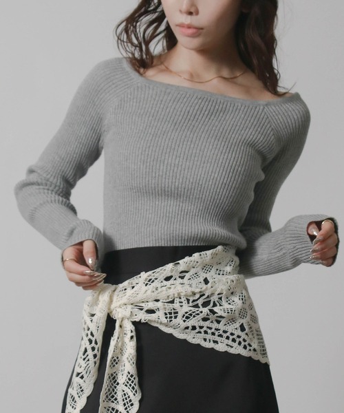 Social GIRL(ソーシャルガール)の「2026SS デコルテリブトップス 長袖トップス(Tシャツ/カットソー・レディース・ネイビー/グレー/オフホワイト/ブラック・M)」の3枚目の写真