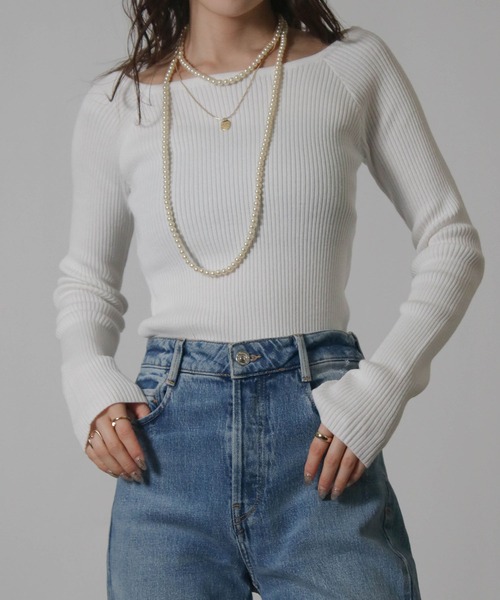 Social GIRL(ソーシャルガール)の「2026SS デコルテリブトップス 長袖トップス(Tシャツ/カットソー・レディース・ネイビー/グレー/オフホワイト/ブラック・M)」の2枚目の写真