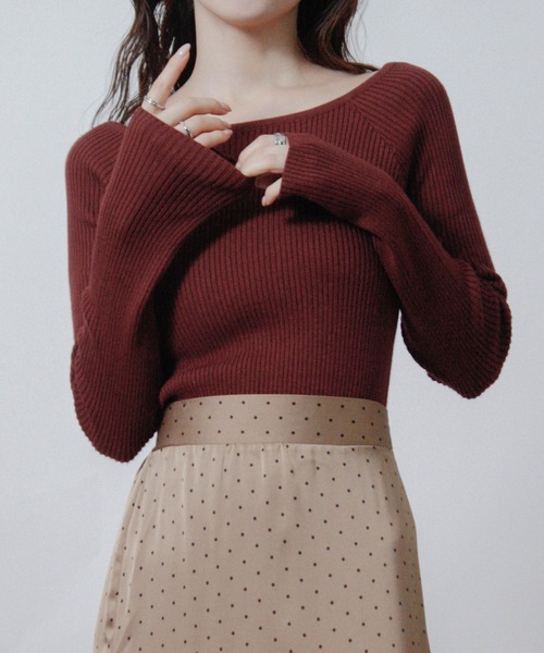 Social GIRL（ソーシャルガール）の「デコルテリブトップス 長袖トップス（Tシャツ/カットソー・レディース・ネイビー/グレー/オフホワイト/ブラック/ボルドー・M）」の5枚目の写真