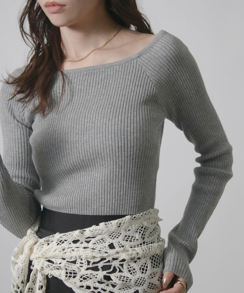 Social GIRL(ソーシャルガール)の「2026SS デコルテリブトップス 長袖トップス(Tシャツ/カットソー・レディース・ネイビー/グレー/オフホワイト/ブラック・M)」の6枚目の写真