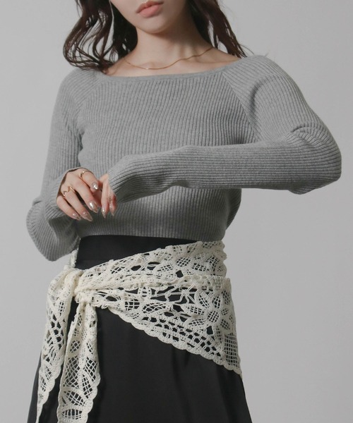 Social GIRL(ソーシャルガール)の「2026SS デコルテリブトップス 長袖トップス(Tシャツ/カットソー・レディース・ネイビー/グレー/オフホワイト/ブラック・M)」の7枚目の写真