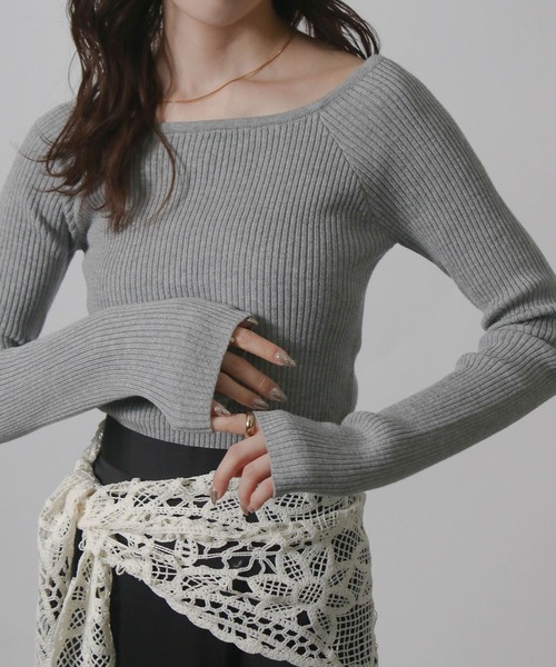 Social GIRL(ソーシャルガール)の「2026SS デコルテリブトップス 長袖トップス(Tシャツ/カットソー・レディース・ネイビー/グレー/オフホワイト/ブラック・M)」の10枚目の写真