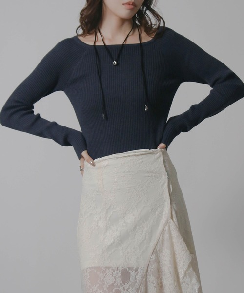 Social GIRL(ソーシャルガール)の「2026SS デコルテリブトップス 長袖トップス(Tシャツ/カットソー・レディース・ネイビー/グレー/オフホワイト/ブラック・M)」の12枚目の写真