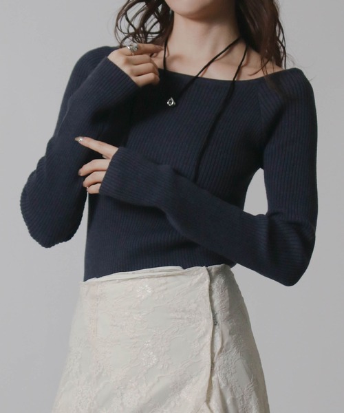 Social GIRL(ソーシャルガール)の「2026SS デコルテリブトップス 長袖トップス(Tシャツ/カットソー・レディース・ネイビー/グレー/オフホワイト/ブラック・M)」の13枚目の写真