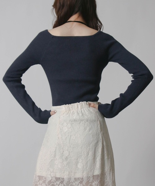 Social GIRL(ソーシャルガール)の「2026SS デコルテリブトップス 長袖トップス(Tシャツ/カットソー・レディース・ネイビー/グレー/オフホワイト/ブラック・M)」の15枚目の写真