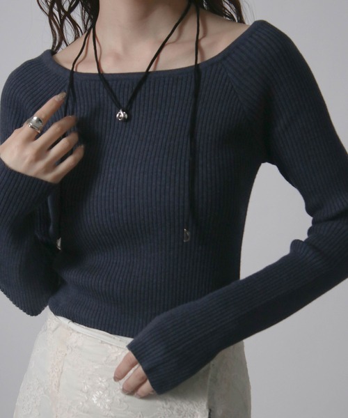 Social GIRL(ソーシャルガール)の「2026SS デコルテリブトップス 長袖トップス(Tシャツ/カットソー・レディース・ネイビー/グレー/オフホワイト/ブラック・M)」の16枚目の写真