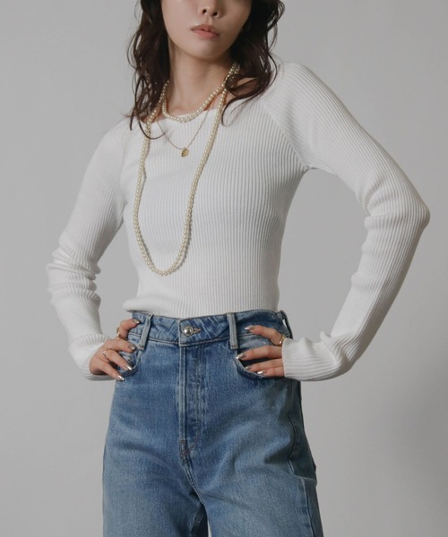 Social GIRL(ソーシャルガール)の「2026SS デコルテリブトップス 長袖トップス(Tシャツ/カットソー・レディース・ネイビー/グレー/オフホワイト/ブラック・M)」の18枚目の写真