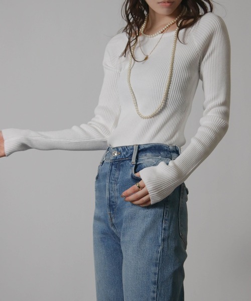 Social GIRL(ソーシャルガール)の「2026SS デコルテリブトップス 長袖トップス(Tシャツ/カットソー・レディース・ネイビー/グレー/オフホワイト/ブラック・M)」の19枚目の写真