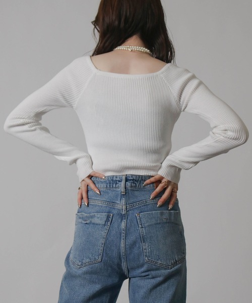 Social GIRL(ソーシャルガール)の「2026SS デコルテリブトップス 長袖トップス(Tシャツ/カットソー・レディース・ネイビー/グレー/オフホワイト/ブラック・M)」の20枚目の写真