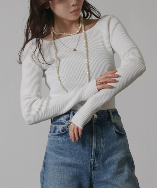 Social GIRL(ソーシャルガール)の「2026SS デコルテリブトップス 長袖トップス(Tシャツ/カットソー・レディース・ネイビー/グレー/オフホワイト/ブラック・M)」の21枚目の写真