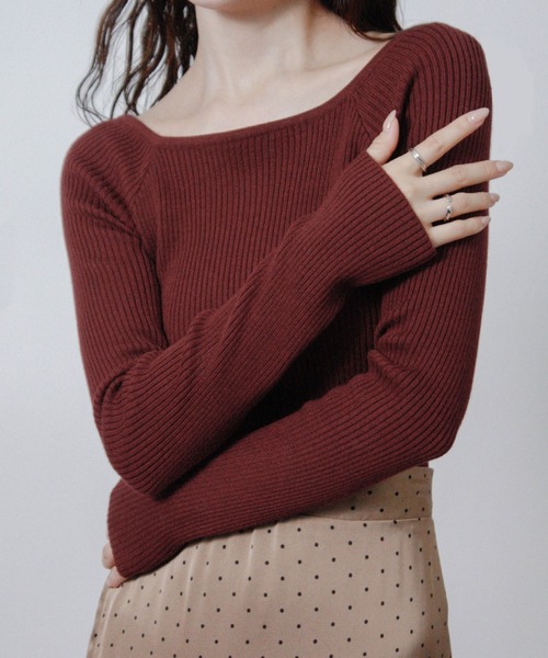 Social GIRL（ソーシャルガール）の「デコルテリブトップス 長袖トップス（Tシャツ/カットソー・レディース・ネイビー/グレー/オフホワイト/ブラック/ボルドー・M）」の6枚目の写真