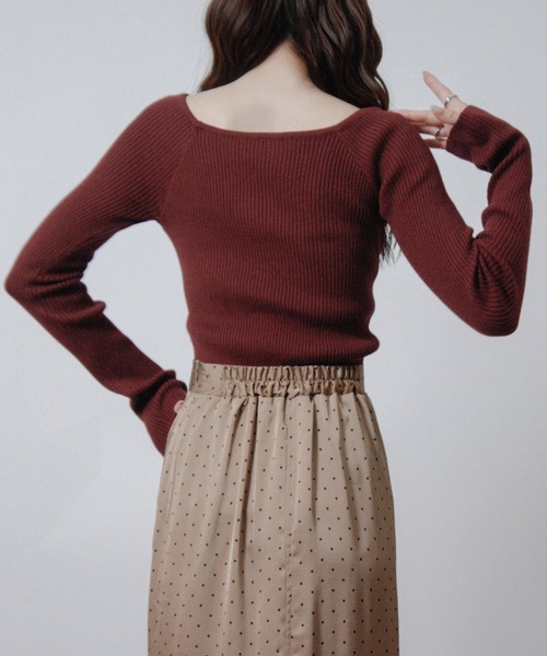Social GIRL（ソーシャルガール）の「デコルテリブトップス 長袖トップス（Tシャツ/カットソー・レディース・ネイビー/グレー/オフホワイト/ブラック/ボルドー・M）」の9枚目の写真
