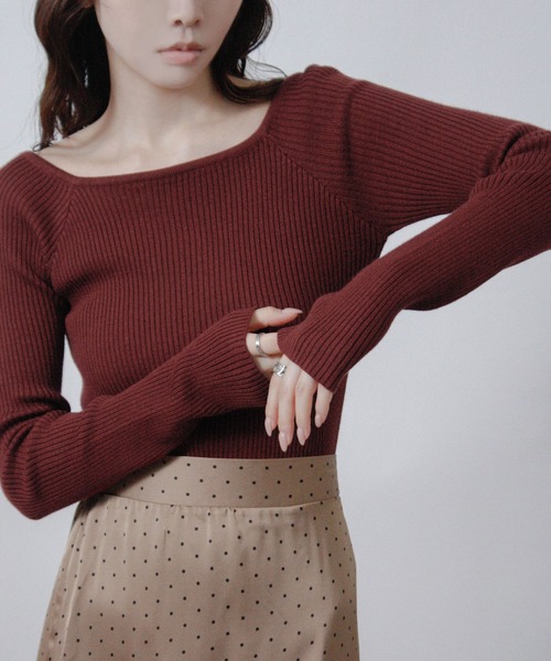 Social GIRL（ソーシャルガール）の「デコルテリブトップス 長袖トップス（Tシャツ/カットソー・レディース・ネイビー/グレー/オフホワイト/ブラック/ボルドー・M）」の10枚目の写真