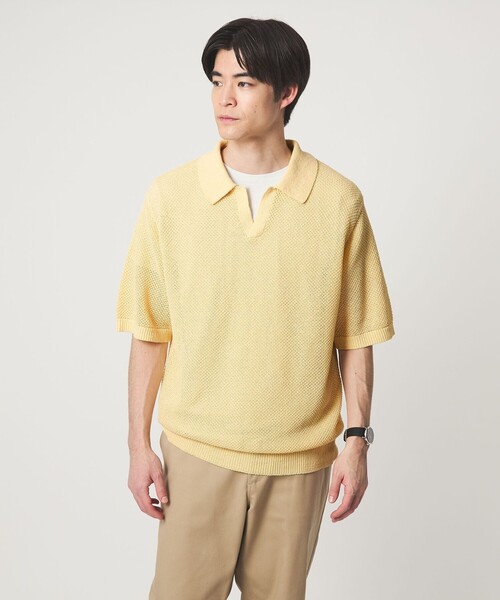 green label relaxing（グリーンレーベルリラクシング）の「コットン ナイロン メッシュ スキッパー 半袖 ポロシャツ（ポロシャツ・メンズ・クリーム/ダークグレー/ケリーグリーン・S/M/L/XL）」の5枚目の写真