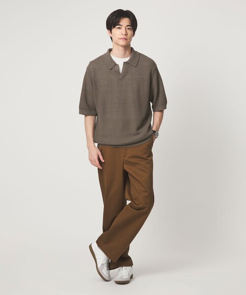 green label relaxing（グリーンレーベルリラクシング）の「コットン ナイロン メッシュ スキッパー 半袖 ポロシャツ（ポロシャツ・メンズ・クリーム/ダークグレー/ケリーグリーン・S/M/L/XL）」の7枚目の写真