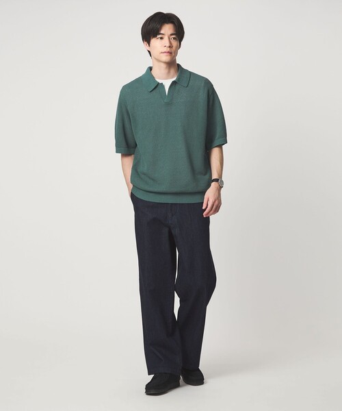 green label relaxing（グリーンレーベルリラクシング）の「コットン ナイロン メッシュ スキッパー 半袖 ポロシャツ（ポロシャツ・メンズ・クリーム/ダークグレー/ケリーグリーン・S/M/L/XL）」の8枚目の写真