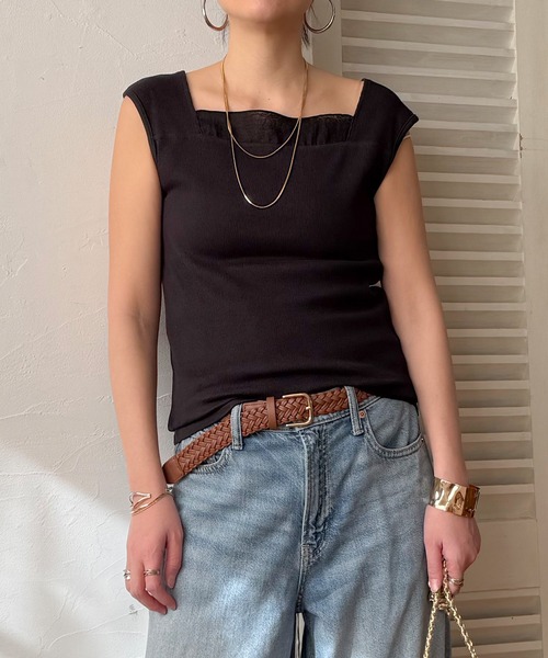 LBC（エルビーシー）の「スクエアネックシアーレイヤードタンクトップ（タンクトップ・レディース・ブラック/ホワイト/ブラウン/ブルー系その他・M/L）」の2枚目の写真