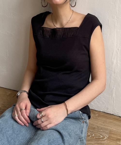 LBC（エルビーシー）の「スクエアネックシアーレイヤードタンクトップ（タンクトップ・レディース・ブラック/ホワイト/ブラウン/ブルー系その他・M/L）」の10枚目の写真