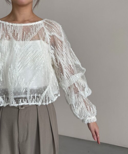 CAPRICIEUX LE'MAGE（カプリシューレマージュ）の「【yuu企画】ジャガードシアーブラウス（シャツ/ブラウス・レディース・ホワイト/ブラック・FREE）」の14枚目の写真