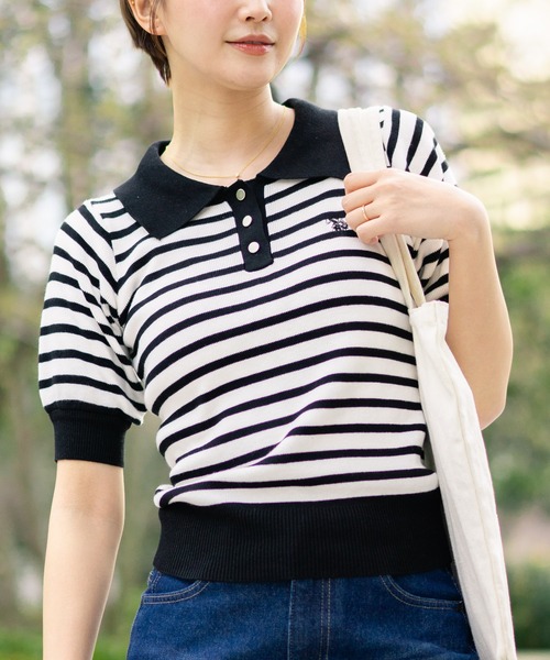U.S. POLO ASSN.(ユーエスポロアッスン)の「【U.S. POLO ASSN./ユーエスポロアッスン】【なめらか極上タッチ】サマーニットポロ 上品な質感 軽やかで涼しい ロングシーズン活躍(ポロシャツ・レディース・ブラック/ネイビー/グリーン/オフホワイト・LARGE/MEDIUM)」の2枚目の写真
