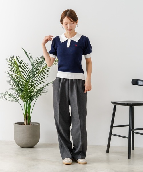 U.S. POLO ASSN.(ユーエスポロアッスン)の「【U.S. POLO ASSN./ユーエスポロアッスン】【なめらか極上タッチ】サマーニットポロ 上品な質感 軽やかで涼しい ロングシーズン活躍(ポロシャツ・レディース・ブラック/ネイビー/グリーン/オフホワイト・LARGE/MEDIUM)」の12枚目の写真