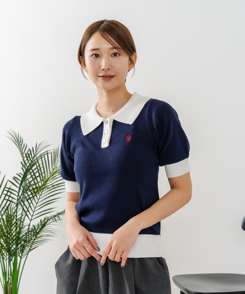 U.S. POLO ASSN.(ユーエスポロアッスン)の「【U.S. POLO ASSN./ユーエスポロアッスン】【なめらか極上タッチ】サマーニットポロ 上品な質感 軽やかで涼しい ロングシーズン活躍(ポロシャツ・レディース・ブラック/ネイビー/グリーン/オフホワイト・LARGE/MEDIUM)」の13枚目の写真