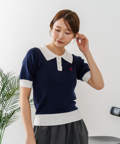 U.S. POLO ASSN.(ユーエスポロアッスン)の「【U.S. POLO ASSN./ユーエスポロアッスン】【なめらか極上タッチ】サマーニットポロ 上品な質感 軽やかで涼しい ロングシーズン活躍(ポロシャツ・レディース・ブラック/ネイビー/グリーン/オフホワイト・LARGE/MEDIUM)」の5枚目の写真