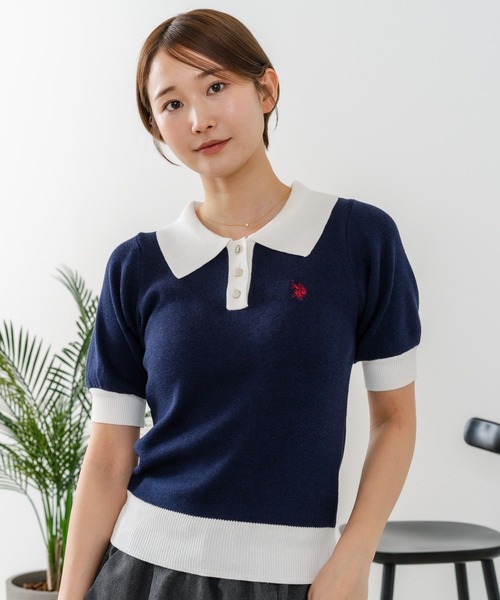 U.S. POLO ASSN.(ユーエスポロアッスン)の「【U.S. POLO ASSN./ユーエスポロアッスン】【なめらか極上タッチ】サマーニットポロ 上品な質感 軽やかで涼しい ロングシーズン活躍(ポロシャツ・レディース・ブラック/ネイビー/グリーン/オフホワイト・LARGE/MEDIUM)」の7枚目の写真