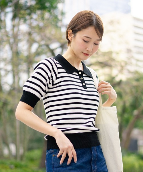U.S. POLO ASSN.(ユーエスポロアッスン)の「【U.S. POLO ASSN./ユーエスポロアッスン】【なめらか極上タッチ】サマーニットポロ 上品な質感 軽やかで涼しい ロングシーズン活躍(ポロシャツ・レディース・ブラック/ネイビー/グリーン/オフホワイト・LARGE/MEDIUM)」の16枚目の写真