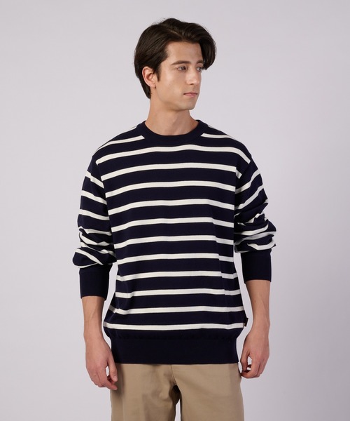 Eddie Bauer（エディーバウアー）の「ナローボーダー ニットクルー（ニット/セーター・メンズ・チャコール/ネイビー/オレンジ・XXL/XL/L/M/S）」の2枚目の写真