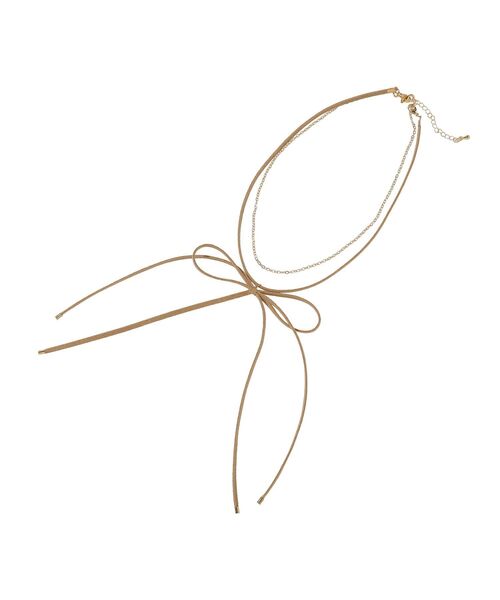 earth music&ecology(アースミュージックアンドエコロジー)の「スエードライクリボンネックレス(ネックレス・レディース・ブラック/ベージュ・FREE)」の6枚目の写真