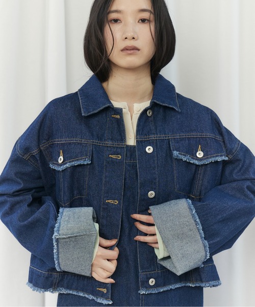 CIEL'AIR(シエルエアー)の「FRINGE DENIM JACKET(フリンジデニムジャケット)(デニムジャケット・レディース・インディゴブルー/ブラック・FREE)」の22枚目の写真