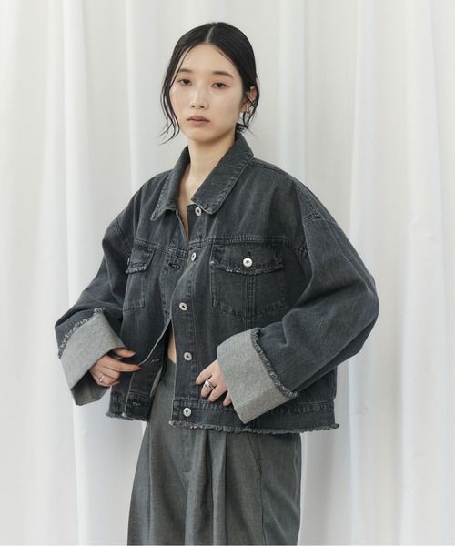 CIEL'AIR(シエルエアー)の「FRINGE DENIM JACKET(フリンジデニムジャケット)(デニムジャケット・レディース・インディゴブルー/ブラック・FREE)」の7枚目の写真