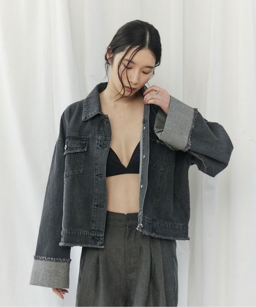 CIEL'AIR(シエルエアー)の「FRINGE DENIM JACKET(フリンジデニムジャケット)(デニムジャケット・レディース・インディゴブルー/ブラック・FREE)」の15枚目の写真