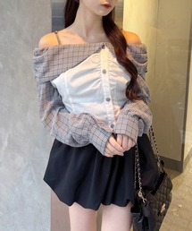 one after another NICE CLAUP | チェックブロッキングカラーオフショルブラウス(シャツ/ブラウス)
