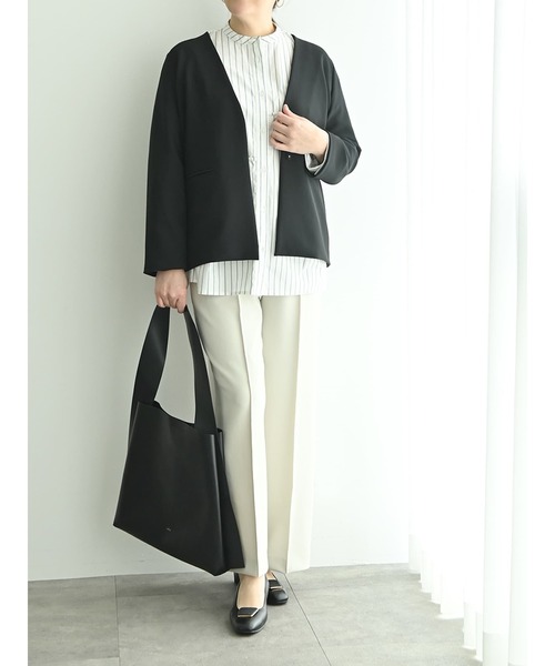 Brown&Street(ブラウンアンドストリート)の「【Refine】 Vネックノーカラージャケット(ノーカラージャケット・レディース・ナチュラル/ブラック・FREE)」の17枚目の写真