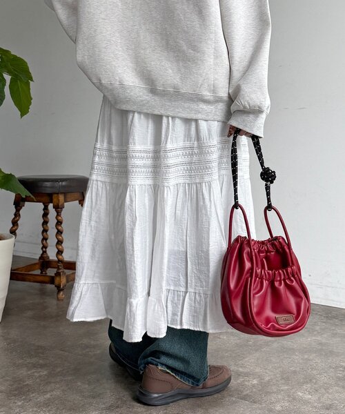 CPCM(シーピーシーエム)の「段刺繍レーススカート(スカート・レディース・アイボリー/ブラック・FREE)」の7枚目の写真