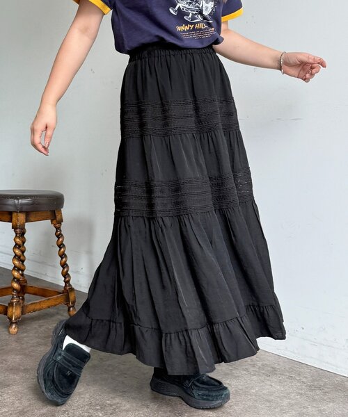 CPCM(シーピーシーエム)の「段刺繍レーススカート(スカート・レディース・アイボリー/ブラック・FREE)」の10枚目の写真