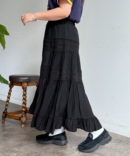 CPCM(シーピーシーエム)の「段刺繍レーススカート(スカート・レディース・アイボリー/ブラック・FREE)」の12枚目の写真