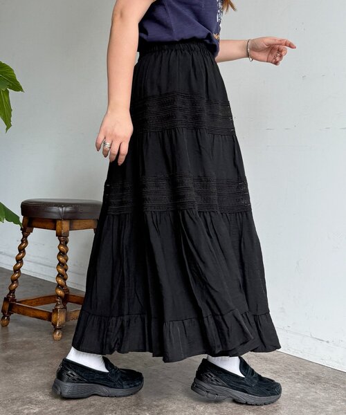 CPCM(シーピーシーエム)の「段刺繍レーススカート(スカート・レディース・アイボリー/ブラック・FREE)」の14枚目の写真