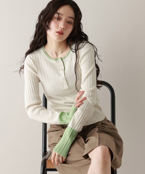 RAGEBLUE（レイジブルー）の「バイカラーヘンリーニット（ニット/セーター・レディース・アイボリー/グレー/ネイビー・FREE）」の22枚目の写真