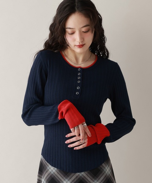 RAGEBLUE（レイジブルー）の「バイカラーヘンリーニット（ニット/セーター・レディース・アイボリー/グレー/ネイビー・FREE）」の5枚目の写真