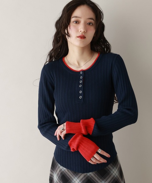 RAGEBLUE（レイジブルー）の「バイカラーヘンリーニット（ニット/セーター・レディース・アイボリー/グレー/ネイビー・FREE）」の6枚目の写真