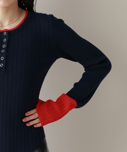 RAGEBLUE（レイジブルー）の「バイカラーヘンリーニット（ニット/セーター・レディース・アイボリー/グレー/ネイビー・FREE）」の11枚目の写真