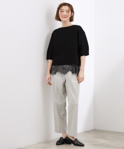 grove（グローブ）の「【貴島明日香さん着用／洗濯機OK】レイヤードにもおすすめ、軽やかクロップドニット（ニット/セーター・レディース・ブラック/オフホワイト/グリーン/ライトグレー/ピンク・02/03/01/05/04）」の14枚目の写真