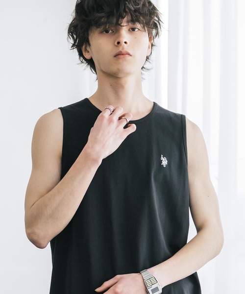 U.S. POLO ASSN.(ユーエスポロアッスン)の「U.S. POLO ASSN. ユーエスポロアッスン 別注コラボワンポイントロゴ刺繍天竺タンクトップ/ノースリーブTee(タンクトップ・メンズ・ホワイト/ベージュ/ブラック/チャコール・L/XL/M)」の7枚目の写真