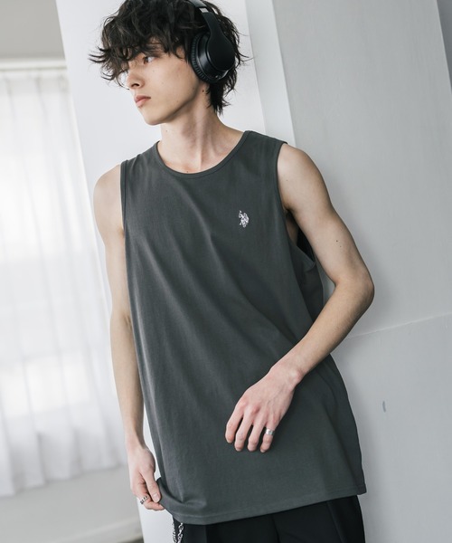 U.S. POLO ASSN.(ユーエスポロアッスン)の「U.S. POLO ASSN. ユーエスポロアッスン 別注コラボワンポイントロゴ刺繍天竺タンクトップ/ノースリーブTee(タンクトップ・メンズ・ホワイト/ベージュ/ブラック/チャコール・L/XL/M)」の9枚目の写真